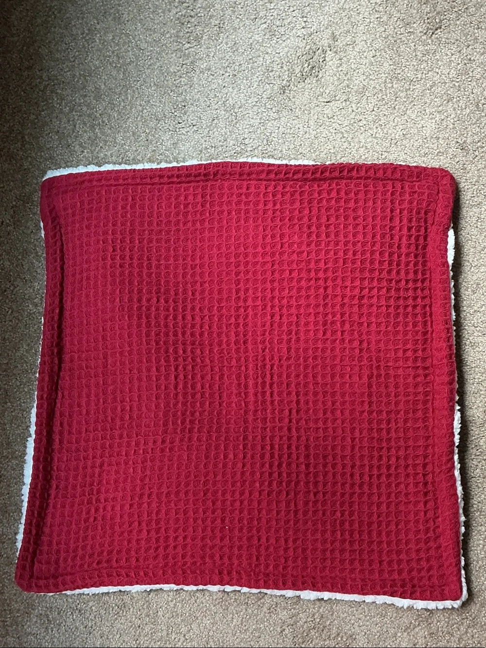 NWT Pottery Barn Waffle Sherpa Back Pillow Cover Cardinal Red 20x20